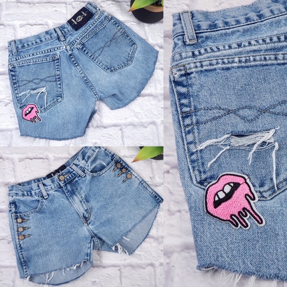 Vintage Pants - VINTAGE FESTIVAL Destroyed Denim Patch Shorts